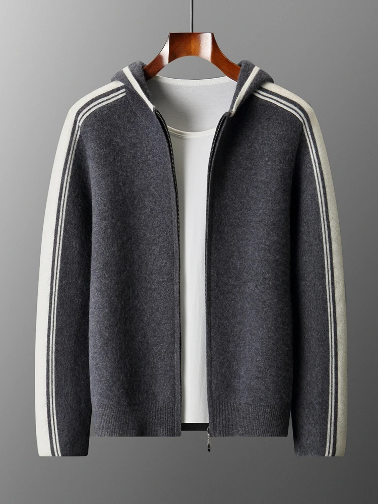 New Autumn Winter 100% Pure Wool Men's Hooded Zipper Cardigan Sweater Loose Casual Business Knitted Jacket High-end Thick Warm
New Autumn Winter 100% Pure Wool Men's Hooded Zipper Cardigan Sweater Loose Casual Business Knitted Jacket High-end Thick Warm