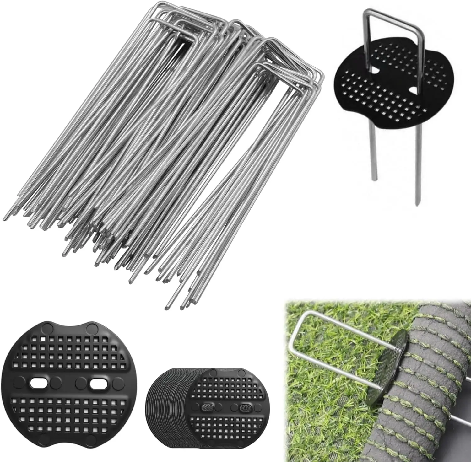 50-200Pcs U-Shaped Garden Ground Pegs with Buffer Washers, Stakes for Weed Landscape Fabric Netting Lawn Securing Pins
50-200Pcs U-Shaped Garden Ground Pegs with Buffer Washers, Stakes for Weed Landscape Fabric Netting Lawn Securing Pins