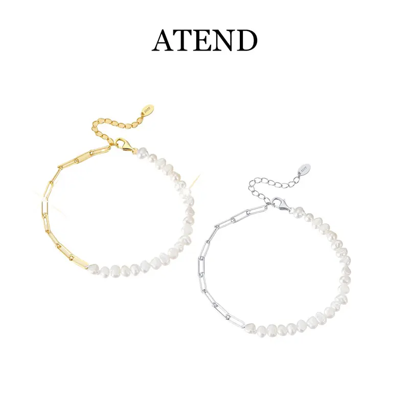 ATEND 925 Sterling Silver Baroque Pearl Bracelet 18K Gold Plated Trendy Jewelry Perfect Gift for Women Elegant Handmade Design
ATEND 925 Sterling Silver Baroque Pearl Bracelet 18K Gold Plated Trendy Jewelry Perfect Gift for Women Elegant Handmade Design