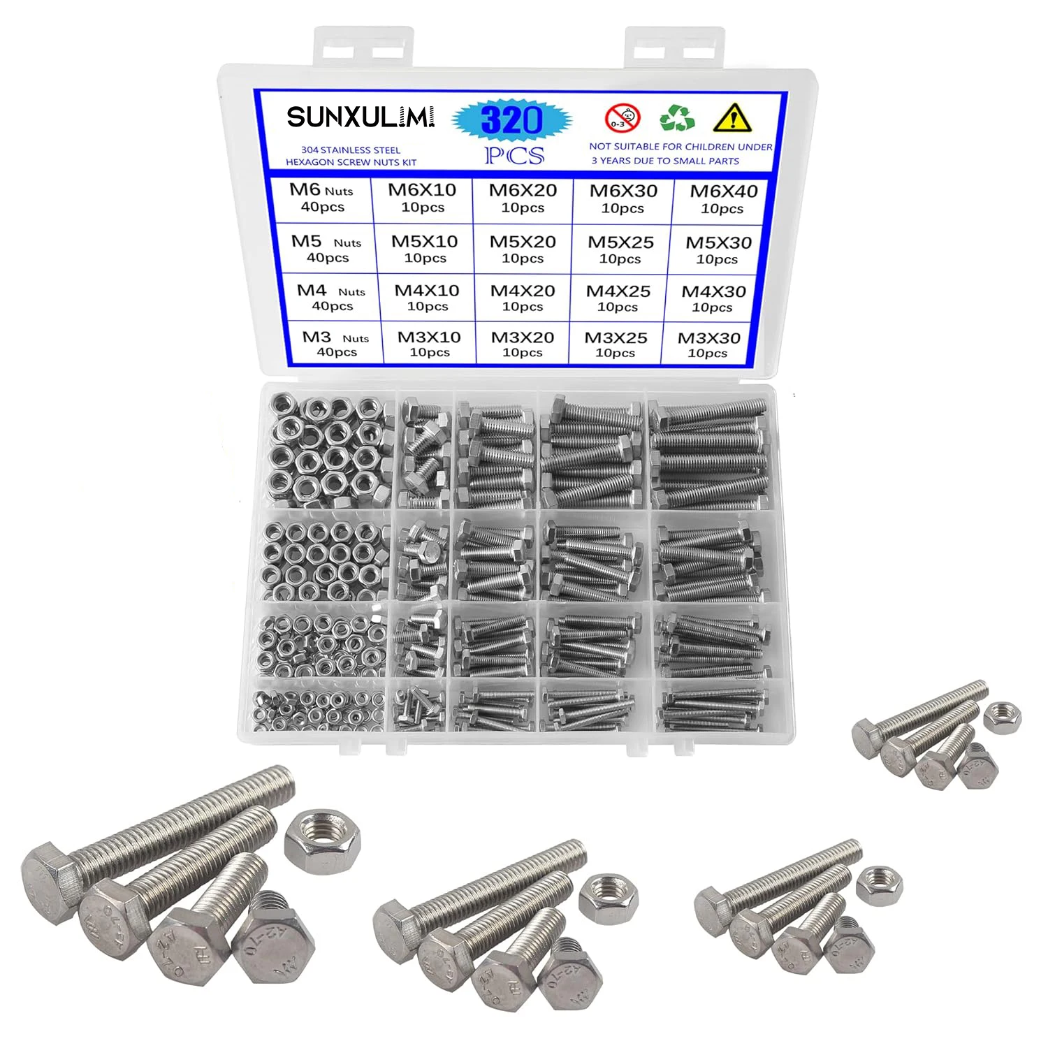 M3, M4, M5, M6 Bolt and Nut Combination Sets – 320-Piece Metric Stainless Steel Hex Head Screw and Nut Combination Fastener Bolt
M3, M4, M5, M6 Bolt and Nut Combination Sets – 320-Piece Metric Stainless Steel Hex Head Screw and Nut Combination Fastener Bolt