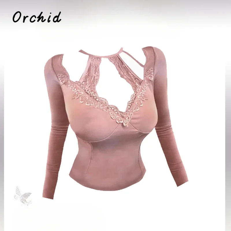 2025 Winter Sexy Pink Lace Patchwork Long Sleeve Hollow Out T-Shirts Women Fashion Sheath Coquette Tees Hotsweet Club Style Top
2025 Winter Sexy Pink Lace Patchwork Long Sleeve Hollow Out T-Shirts Women Fashion Sheath Coquette Tees Hotsweet Club Style Top