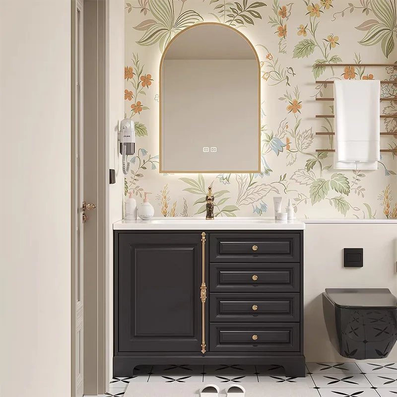 French oak retro bathroom cabinet combination bathroom ceramic integrated basin washbasin floor-to-ceiling luxury stone
French oak retro bathroom cabinet combination bathroom ceramic integrated basin washbasin floor-to-ceiling luxury stone