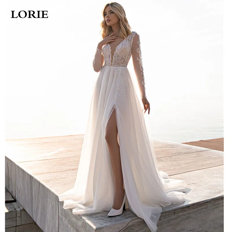 LORIE Lace Boho Wedding Dress Long Sleeve A Line V Neck Appliqued Lace Bridal Gown Side Split Beach Wedding Gowns
LORIE Lace Boho Wedding Dress Long Sleeve A Line V Neck Appliqued Lace Bridal Gown Side Split Beach Wedding Gowns