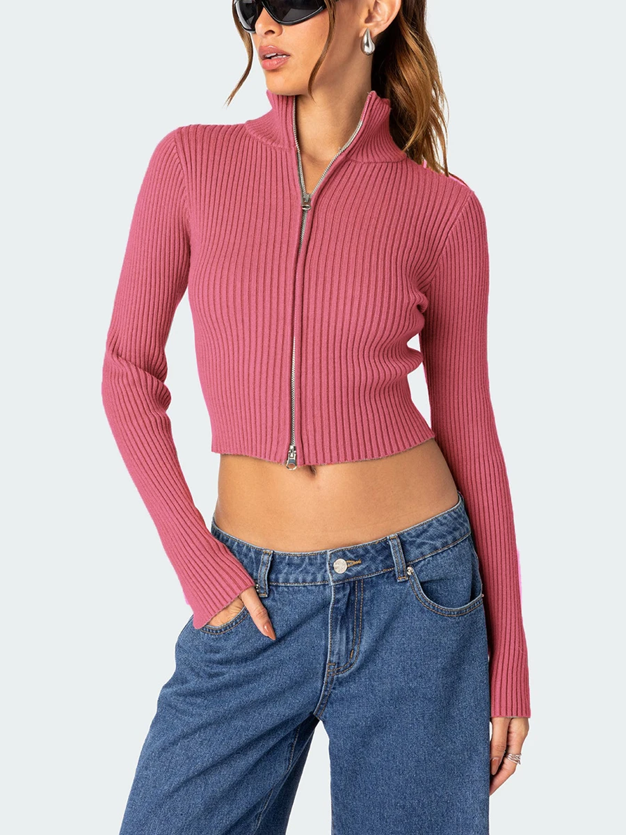 Autumn Winter Vintage Cropped Knit Sweater Women Solid Color Zip-Up Long Sleeve Slim Cardigan Stand Collar Ribbed Outwear
Autumn Winter Vintage Cropped Knit Sweater Women Solid Color Zip-Up Long Sleeve Slim Cardigan Stand Collar Ribbed Outwear