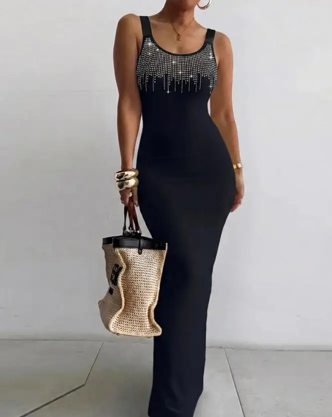 Women's Dress 2026 Spring Rhinestone U-Neck Maxi Dress Slim Fit Bodycon Sleeveless Long Knit Dress Elegant Evening Party Dress
Women's Dress 2026 Spring Rhinestone U-Neck Maxi Dress Slim Fit Bodycon Sleeveless Long Knit Dress Elegant Evening Party Dress