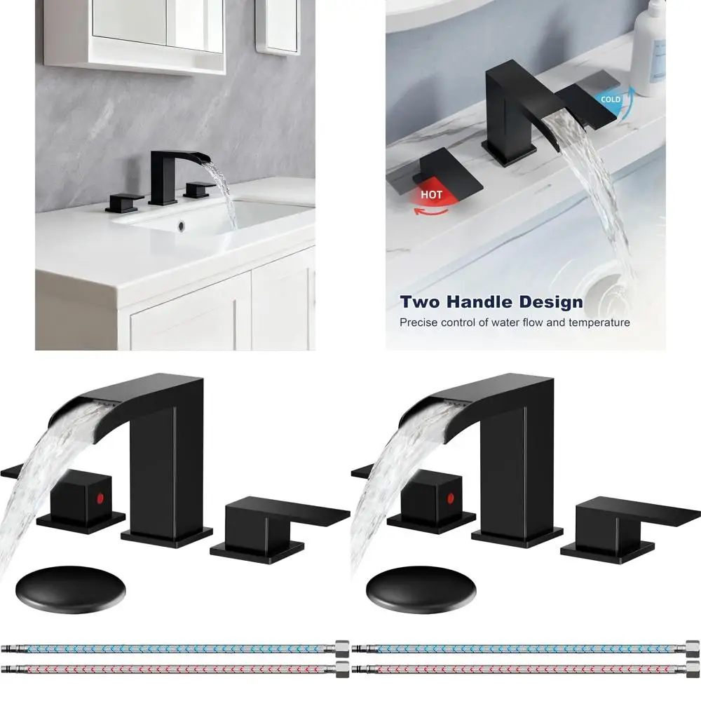 8 Matte Black 3-Hole Waterfall Faucet with Pop-Up Drain, 8 Widespread for Vanity, Lavatory, and RV Bathrooms
8 Matte Black 3-Hole Waterfall Faucet with Pop-Up Drain, 8 Widespread for Vanity, Lavatory, and RV Bathrooms