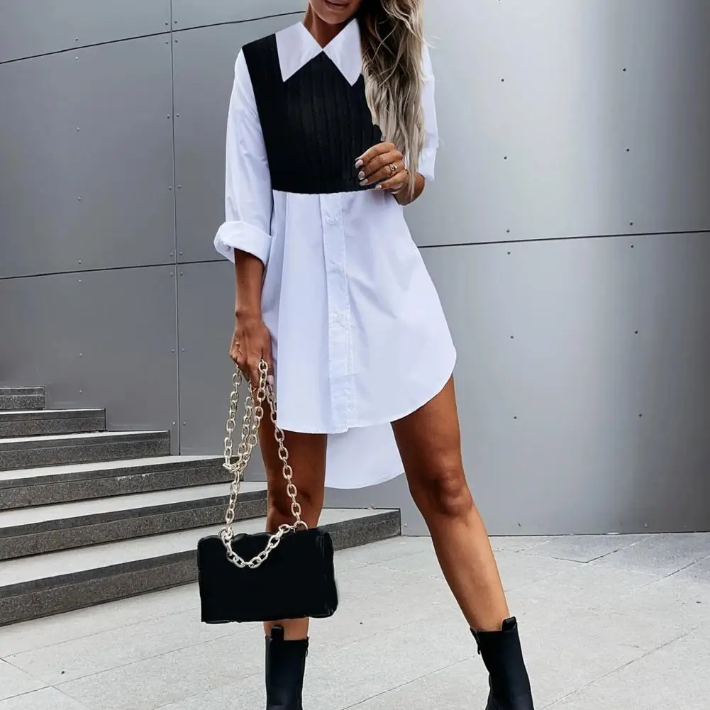 Fall Spring Women Dress Color Matching Lapel Shirt Skirt Patchwork A-line Long Sleeve Soft Loose Above Knee Length Mini Dress
Fall Spring Women Dress Color Matching Lapel Shirt Skirt Patchwork A-line Long Sleeve Soft Loose Above Knee Length Mini Dress