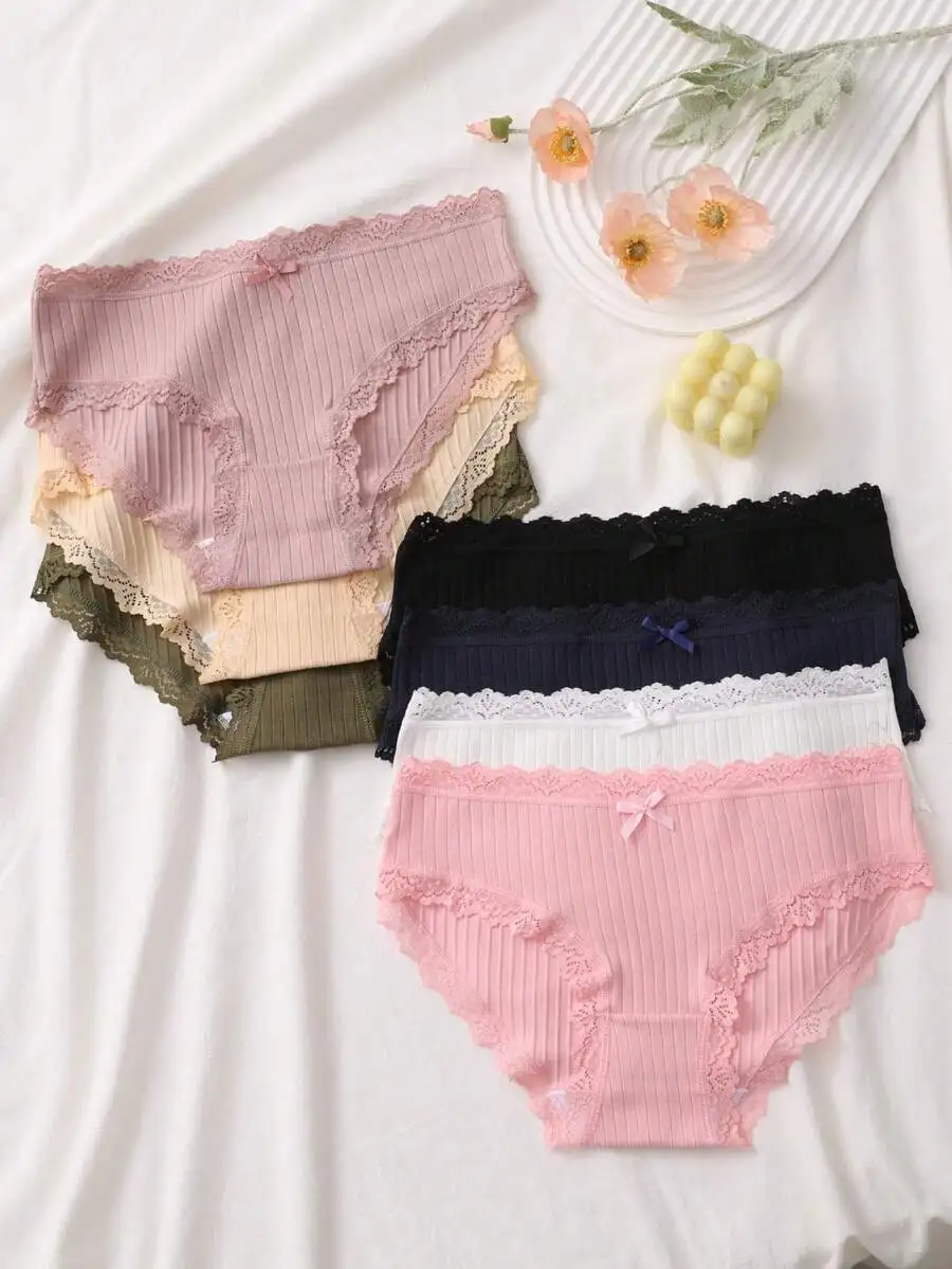 7pcs Womens Ribbed Lace Bow Cotton Underwear Briefs Casual Comfort Panties
7pcs Womens Ribbed Lace Bow Cotton Underwear Briefs Casual Comfort Panties
