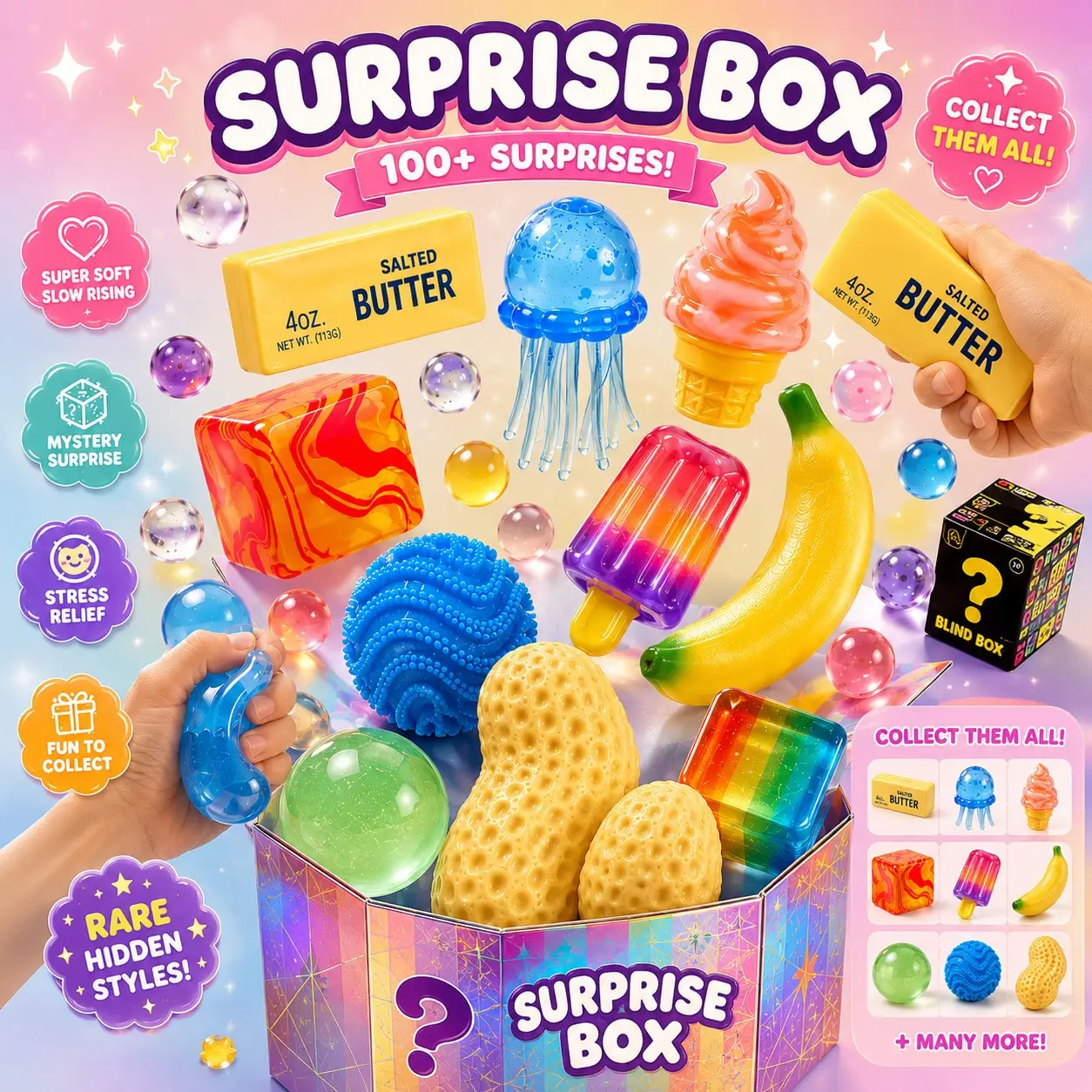 2/4/6 Piece Surprise Blind Box Toy Set -Relief Novelties Featuring An Assortment Of Adorable, Squeezable Figurines. These Fun, Mysterious Toys Serve A Dual Purpose-Offering Both Stress Relief And Tactile Entertainment
2/4/6 Piece Surprise Blind Box Toy Set -Relief Novelties Featuring An Assortment Of Adorable, Squeezable Figurines. These Fun, Mysterious Toys Serve A Dual Purpose-Offering Both Stress Relief And Tactile Entertainment