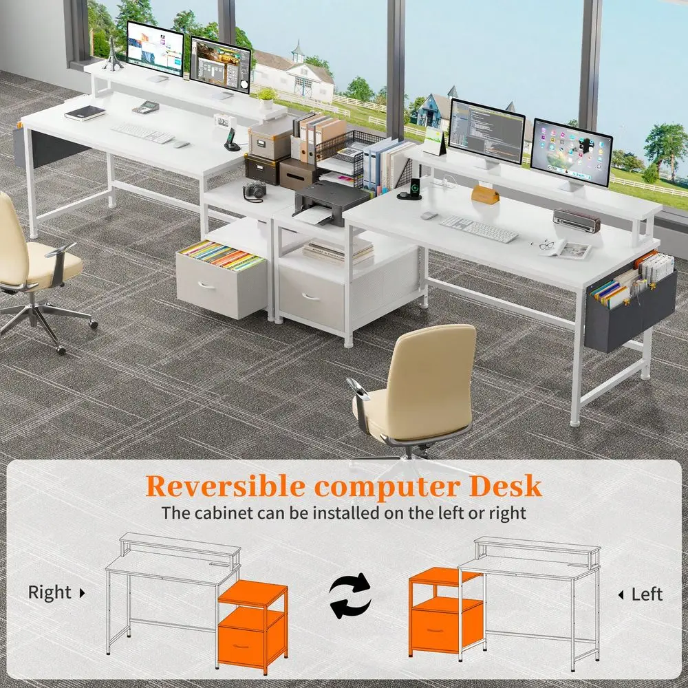 56.5 Computer Desk With File Drawers Cabinet, Study Writing Gaming Desk With Power Outlets, Home Office Desk With Shelves Monit
56.5 Computer Desk With File Drawers Cabinet, Study Writing Gaming Desk With Power Outlets, Home Office Desk With Shelves Monit