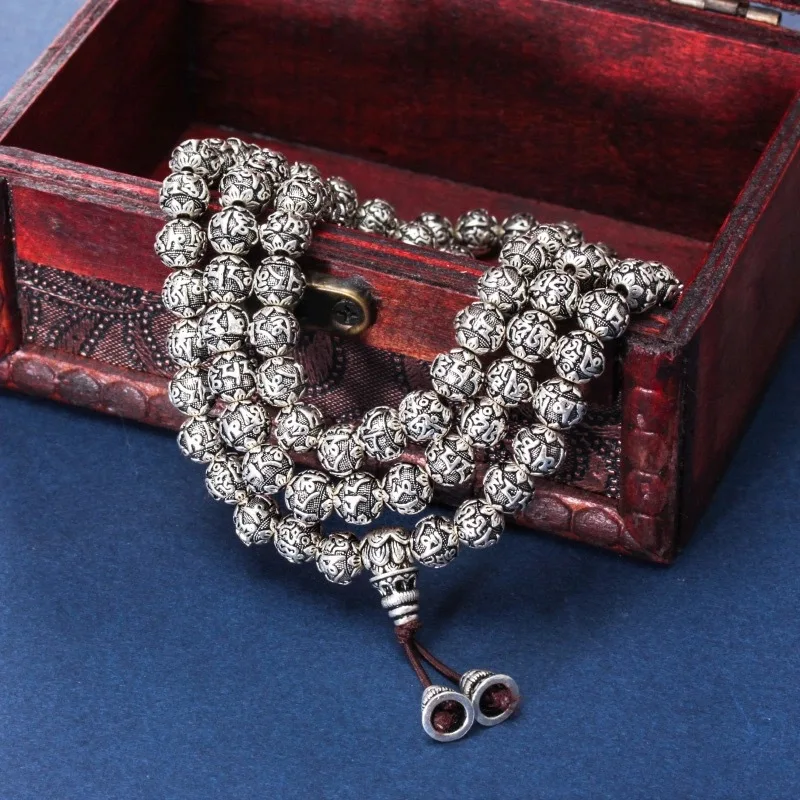 Six-Word Mantra 108 Buddhist Prayer Beads Men And Women Imitation Thai Silver Bracelet Necklace
Six-Word Mantra 108 Buddhist Prayer Beads Men And Women Imitation Thai Silver Bracelet Necklace