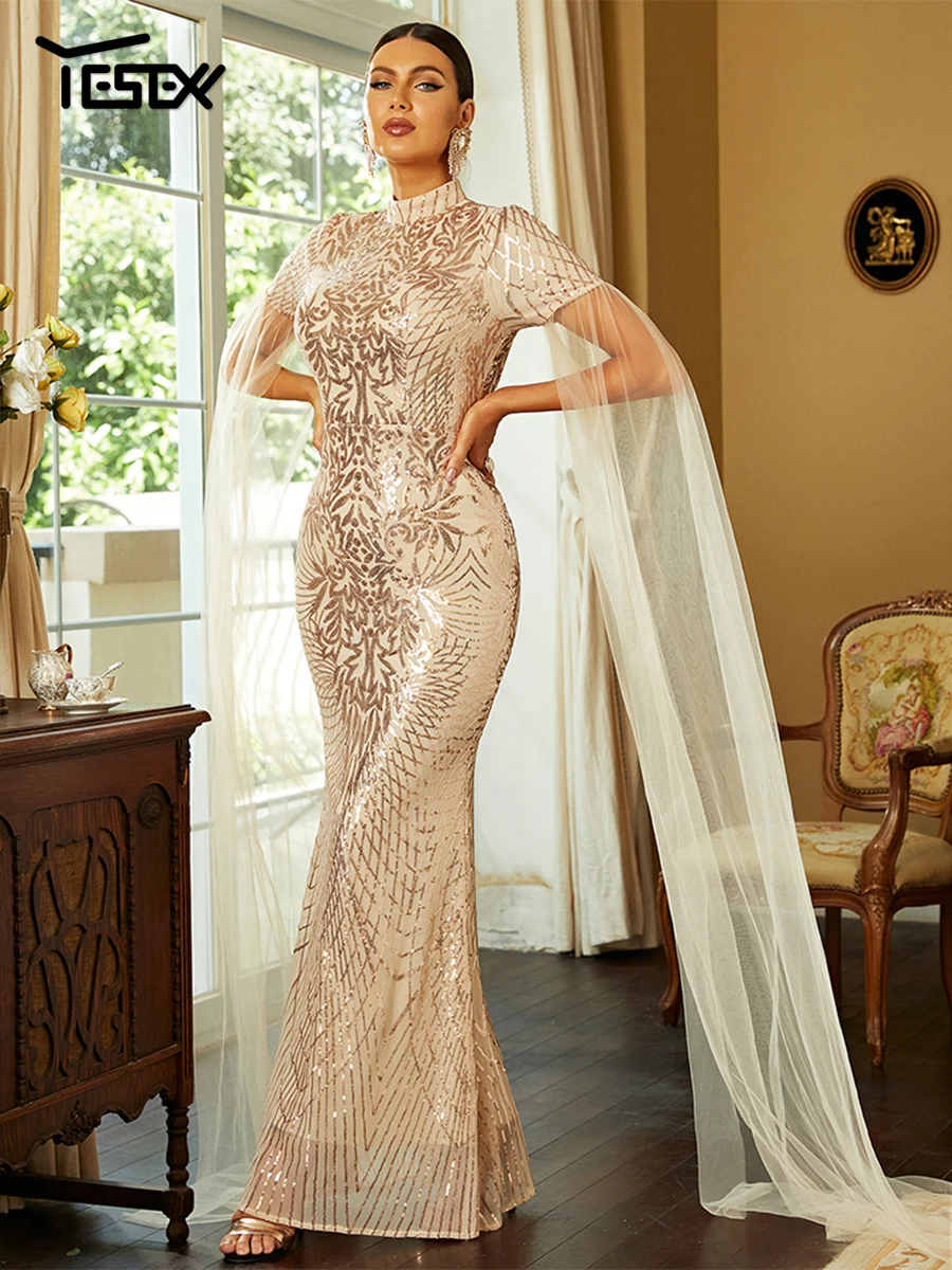 Yesexy New Drape Sleeve Mermaid Sequin Gold Prom Dress Mesh Flowy Extra Long Sleeves Elegant Dresses For Evening Dresses
Yesexy New Drape Sleeve Mermaid Sequin Gold Prom Dress Mesh Flowy Extra Long Sleeves Elegant Dresses For Evening Dresses