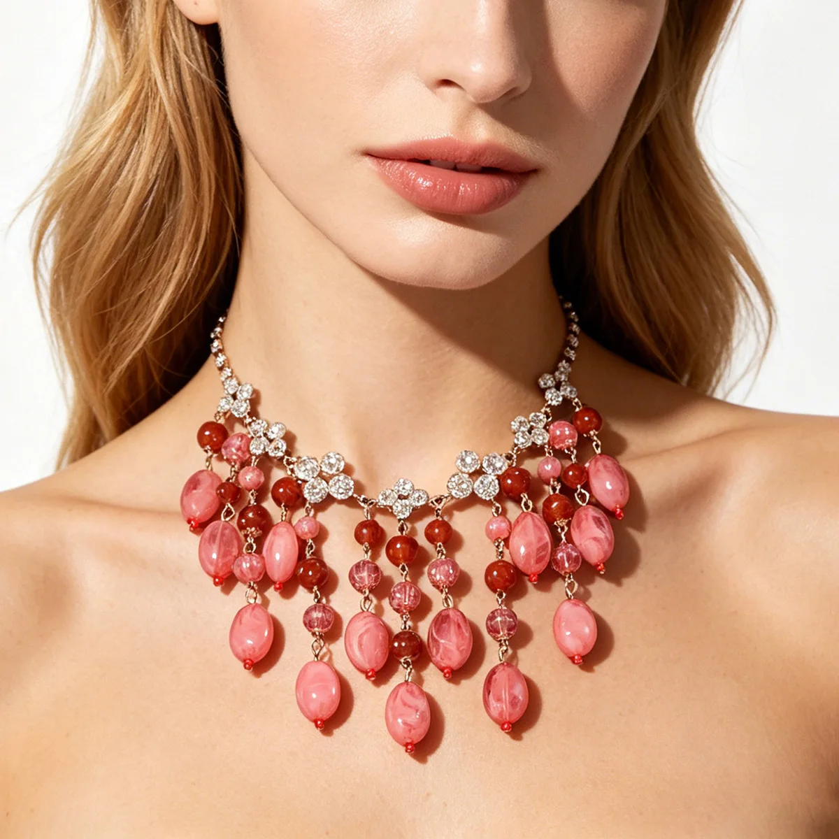Elegant Pink Red Beaded Tassel Necklace with Crystal Charms for Women Bridal Wedding and Formal Occasion
Elegant Pink Red Beaded Tassel Necklace with Crystal Charms for Women Bridal Wedding and Formal Occasion