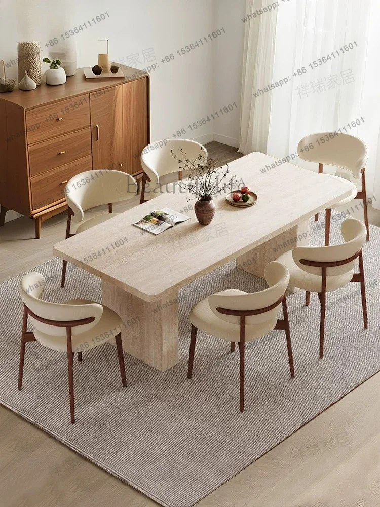 French retro travertine rock slab dining table modern simple light luxury rectangular living room dining table
French retro travertine rock slab dining table modern simple light luxury rectangular living room dining table