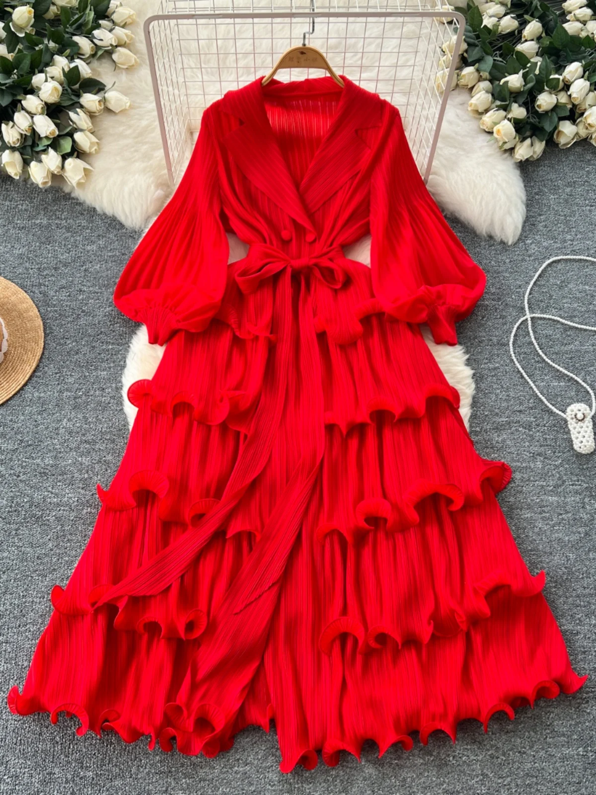 Ele Spring Faion Платье трапециевидной формы с высокой талией и фонариками, сложенным воротником, со сборкой на талии и плиссированной юбкой для женщин
Ele Spring Faion Платье трапециевидной формы с высокой талией и фонариками, сложенным воротником, со сборкой на талии и плиссированной юбкой для женщин