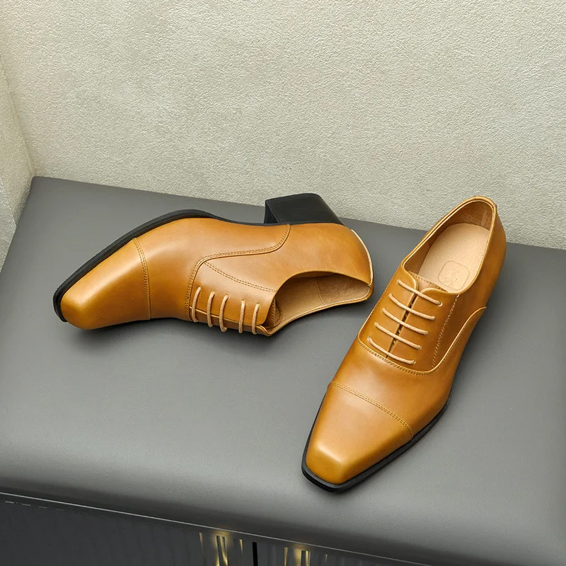 Мужская обувь на шнуровке с квадратной головкой, однотонные уличные кожаные осенние лоферы без шнуровки, модные модельные туфли на высоком каблуке
Мужская обувь на шнуровке с квадратной головкой, однотонные уличные кожаные осенние лоферы без шнуровки, модные модельные туфли на высоком каблуке