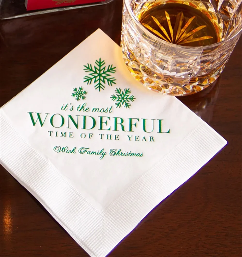 50pcs Personalized Christmas Party Napkins - The Most Wonderful Time of the Year - Foil Stamped, Snowflakes, Party Decor
50pcs Personalized Christmas Party Napkins - The Most Wonderful Time of the Year - Foil Stamped, Snowflakes, Party Decor