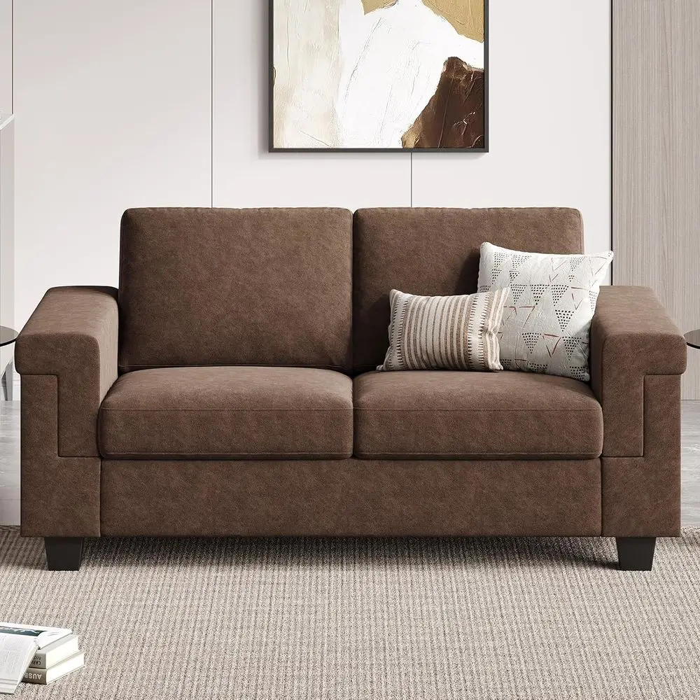 64 Deep Seating 2-Person Upholstered Sofa with Armrests, Easy Assembly, Comfortable Living Room Couch, Dark Brown
64 Deep Seating 2-Person Upholstered Sofa with Armrests, Easy Assembly, Comfortable Living Room Couch, Dark Brown