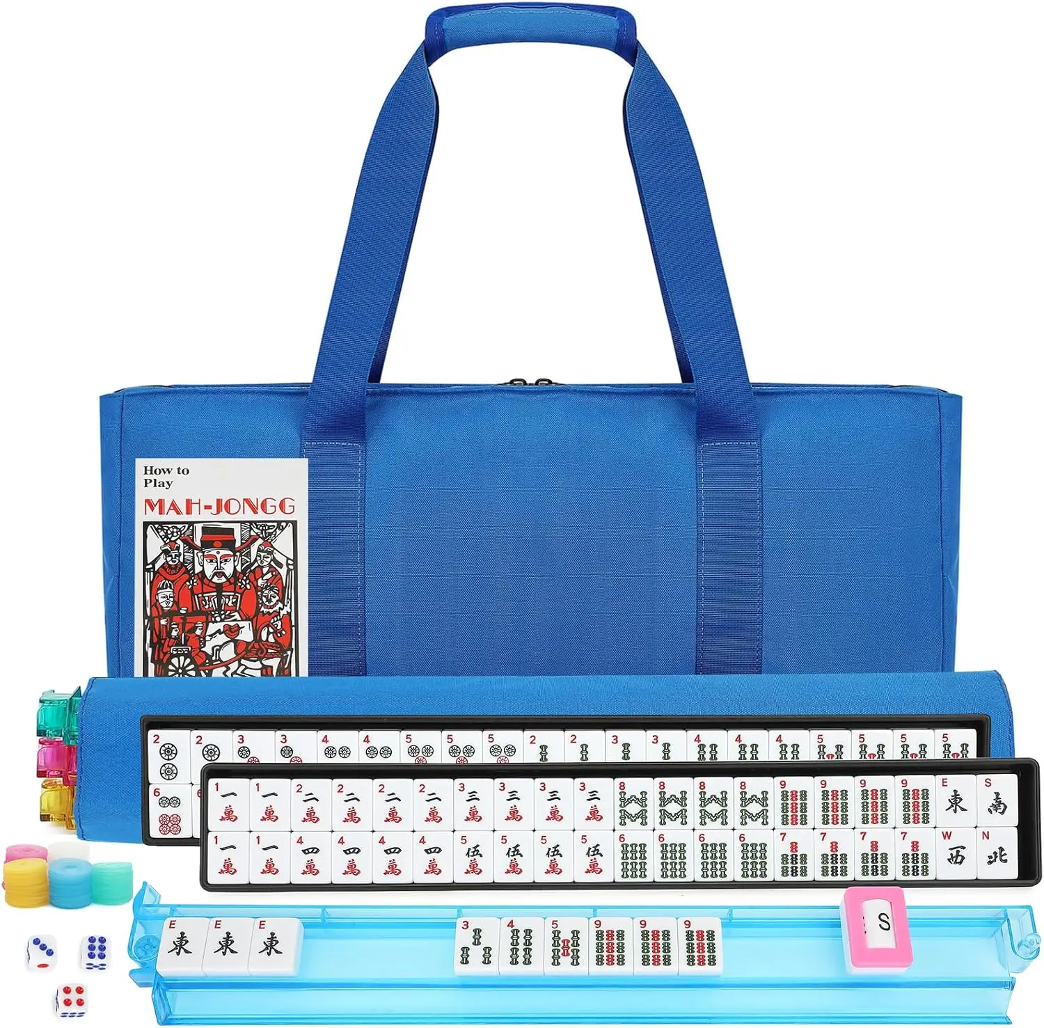166 White Mahjong Tile Set with 4 Racks, Travel Case
166 White Mahjong Tile Set with 4 Racks, Travel Case