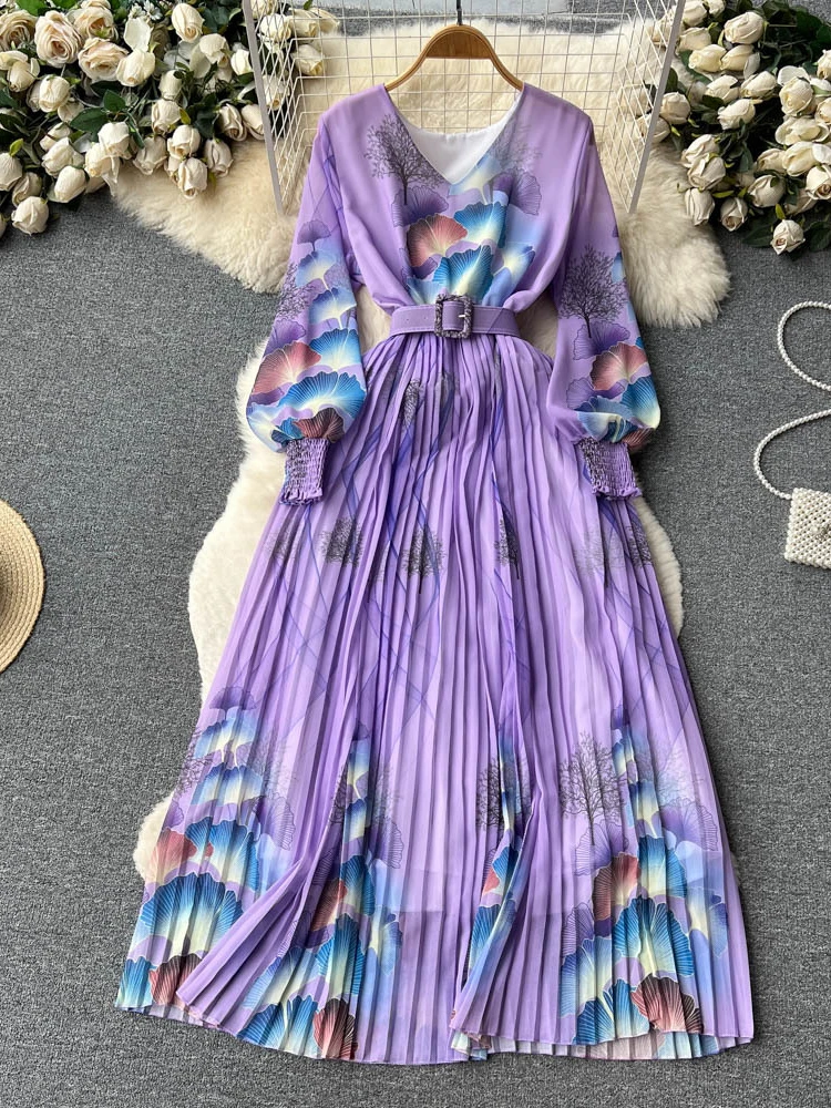Women Elegant Print French Vintage V-neck Long Sleeved Party Vacation Long Dress Spring High Waist Slim New Pleat Dresses
Women Elegant Print French Vintage V-neck Long Sleeved Party Vacation Long Dress Spring High Waist Slim New Pleat Dresses