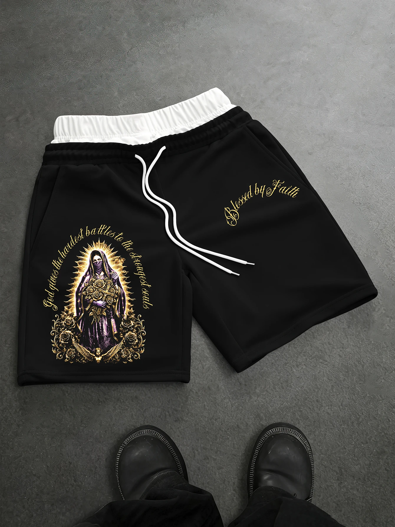 Men's Streetwear Shorts Brand Blessed By Faith Virgin Mary Rose Print Polyester Black Double Waistband Casual Shorts S-2XL
Men's Streetwear Shorts Brand Blessed By Faith Virgin Mary Rose Print Polyester Black Double Waistband Casual Shorts S-2XL
