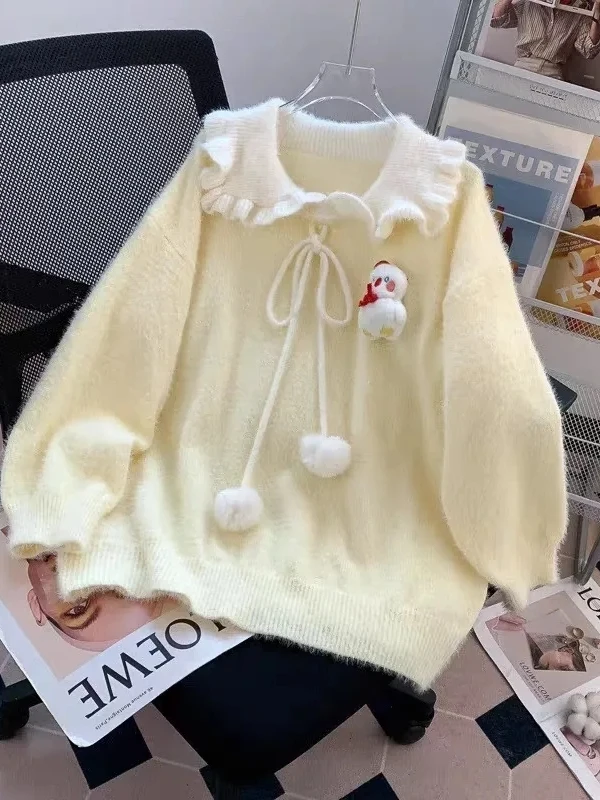 Очень большая женская свободная универсальная вязаная верхняя одежда с воротником-куклой, мягкая, в американском стиле, для осени и зимы, 300 Pou
Очень большая женская свободная универсальная вязаная верхняя одежда с воротником-куклой, мягкая, в американском стиле, для осени и зимы, 300 Pou