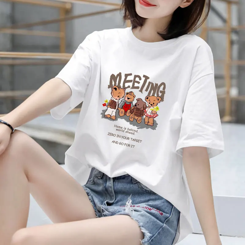 Cotton Short-sleeved T-shirt Women's 2024 New Loose Age-reducing Bear Printed Half-sleeved T-shirt Ins
Cotton Short-sleeved T-shirt Women's 2024 New Loose Age-reducing Bear Printed Half-sleeved T-shirt Ins