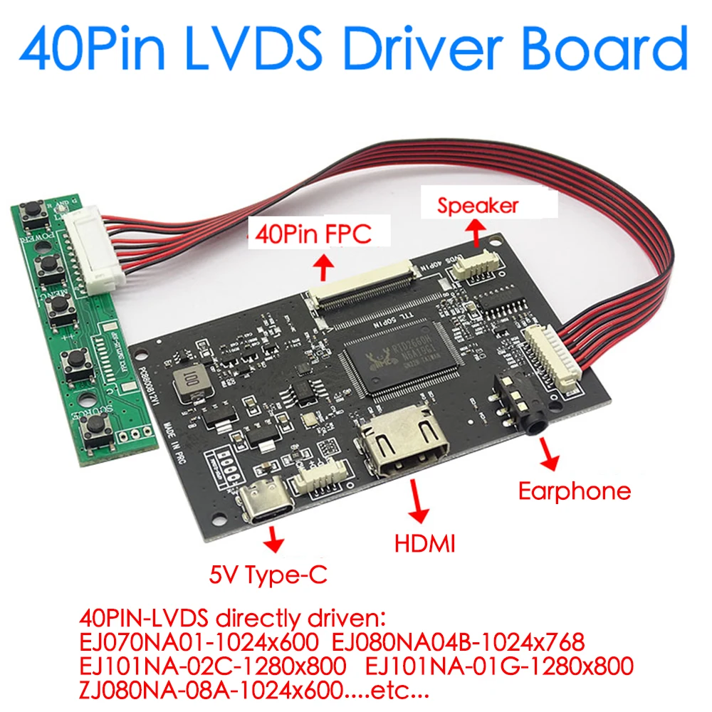 Универсальная 40-контактная плата драйвера FPC LCD Kit LVDS к HDMI Type-C 5 в с сенсорным разъемом для динамика для EJ070NA01 EJ080NA04B ZJ080NA
Универсальная 40-контактная плата драйвера FPC LCD Kit LVDS к HDMI Type-C 5 в с сенсорным разъемом для динамика для EJ070NA01 EJ080NA04B ZJ080NA