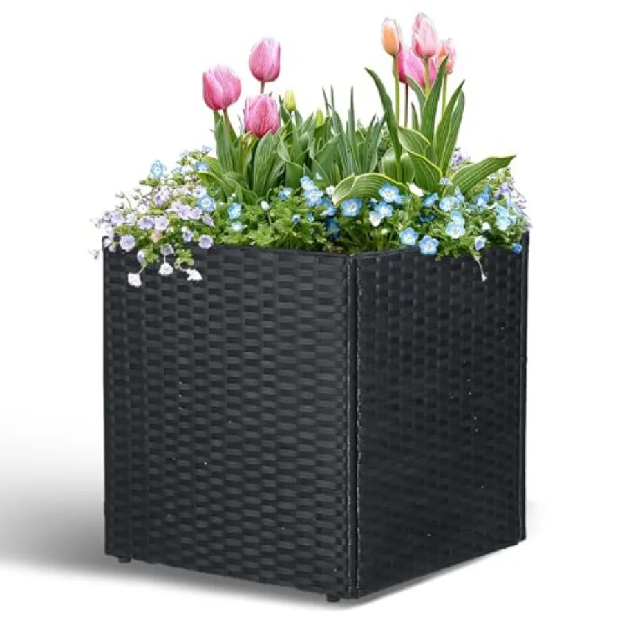 All-Weather PE Rattan Black Square Planter Box for Indoor Outdoor Use: Modern Large Decorative Flower Pot with Removable Liner
All-Weather PE Rattan Black Square Planter Box for Indoor Outdoor Use: Modern Large Decorative Flower Pot with Removable Liner