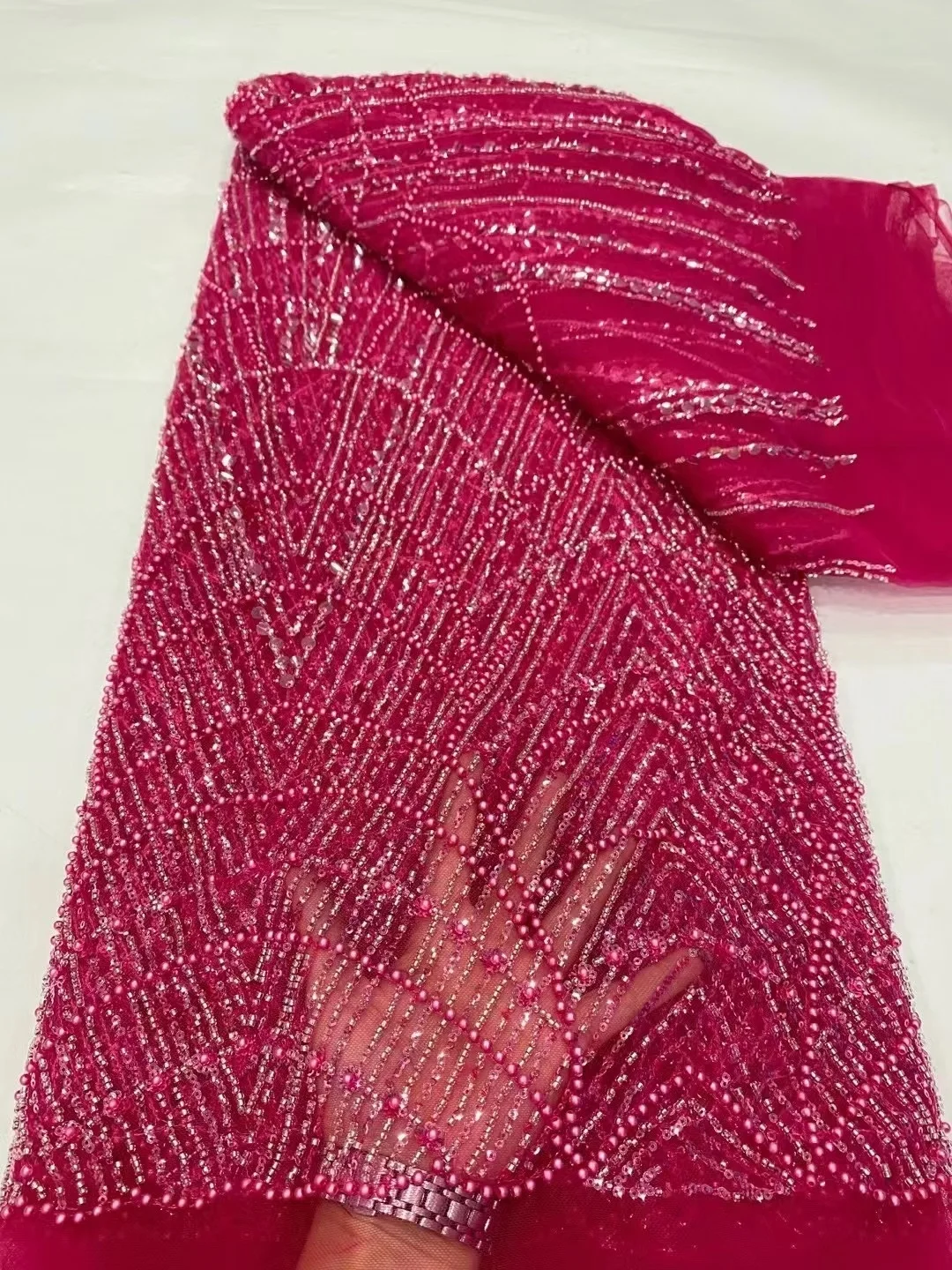African Sequins Lace Fabric New High Quality Embroidery Beaded Stones Lace Nigerian French Tulle Lace Material For Wedding Dress
African Sequins Lace Fabric New High Quality Embroidery Beaded Stones Lace Nigerian French Tulle Lace Material For Wedding Dress