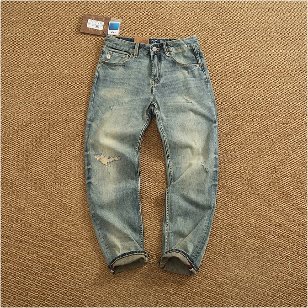 American retro jeans men's heavy stretch-dressed antique wash nostalgic blue patch cone pants
American retro jeans men's heavy stretch-dressed antique wash nostalgic blue patch cone pants