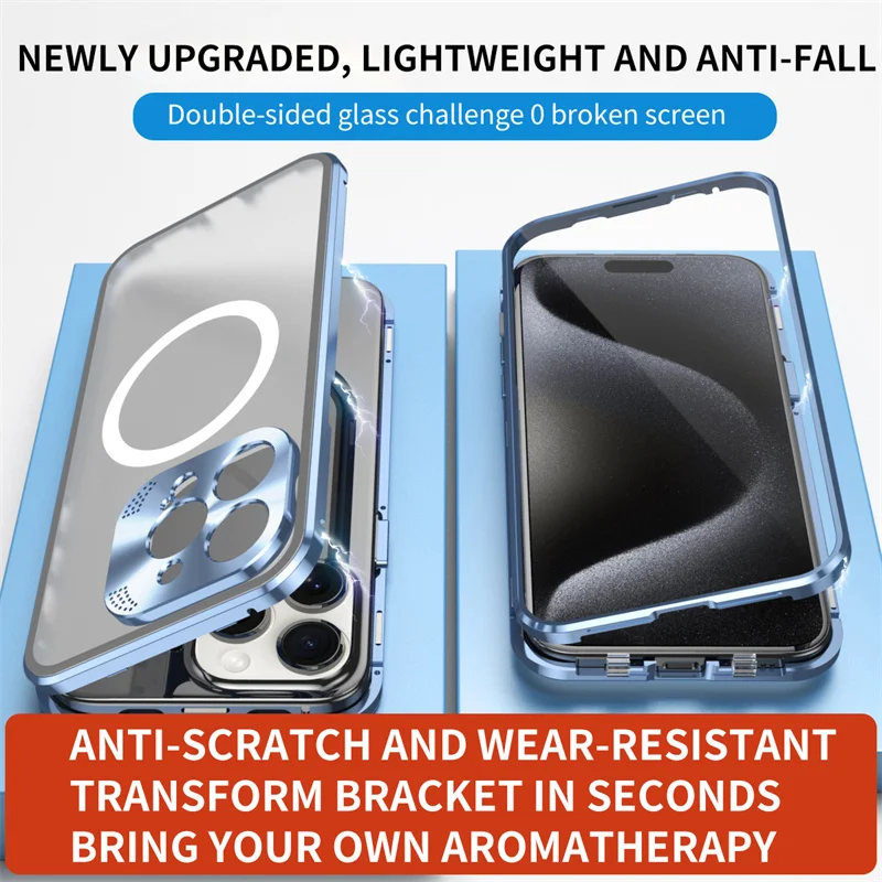 Metal Magnetic Double Sided Glass Case For iPhone 13 14 15 Pro Max 15 Pro Aromatherapy Lens Holder 360°Full Protective Cover
Metal Magnetic Double Sided Glass Case For iPhone 13 14 15 Pro Max 15 Pro Aromatherapy Lens Holder 360°Full Protective Cover