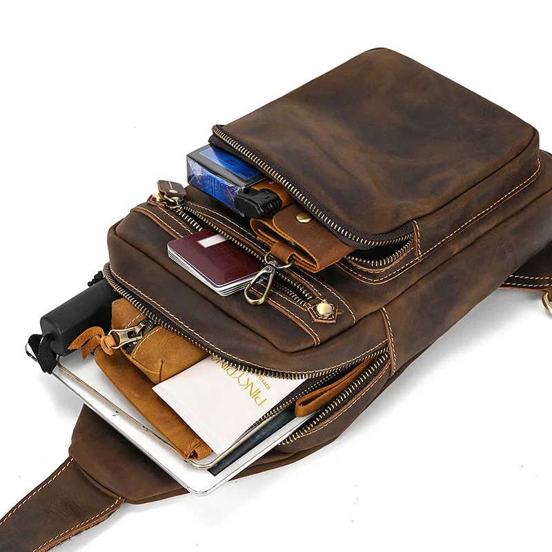 Vintage Top Grain Cowhide Sling Chest Bag, Popular Crazy Horse Genuine Leather Crossbody Shoulder Purse for Daily Use
Vintage Top Grain Cowhide Sling Chest Bag, Popular Crazy Horse Genuine Leather Crossbody Shoulder Purse for Daily Use