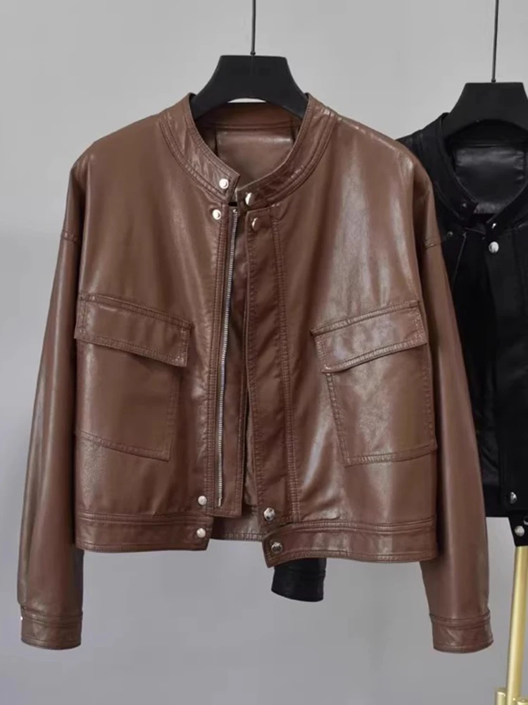 Mechanic Sle ort Leather Jaet Women's Workwear Stand Collar Loose Fit Slimming Biker Coat Autumn Winter New Design
Mechanic Sle ort Leather Jaet Women's Workwear Stand Collar Loose Fit Slimming Biker Coat Autumn Winter New Design