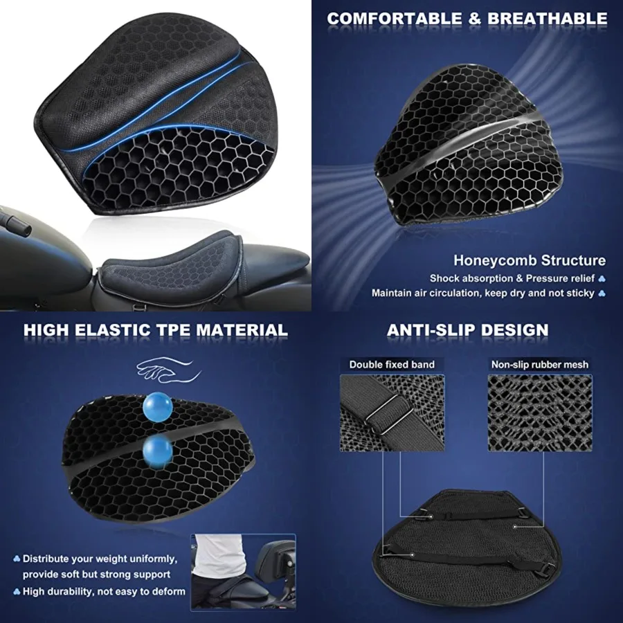 Foldable Motorcycle Gel Seat Cushion, Large 3D-Honeycomb Structure Shock Absorption & Breathable Motorcycle Gel Seat Pad for Long Rides (L)
Foldable Motorcycle Gel Seat Cushion, Large 3D-Honeycomb Structure Shock Absorption & Breathable Motorcycle Gel Seat Pad for Long Rides (L)