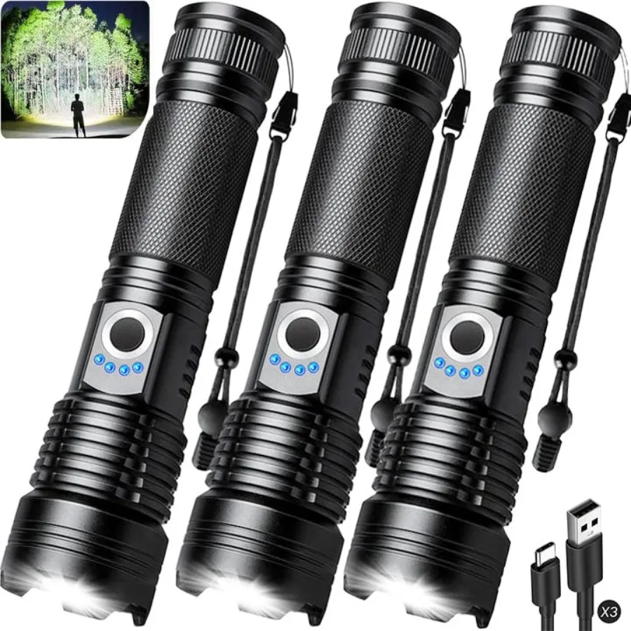 Flashlight Rechargeable 990, 000 High Lumens - 3 Pack Bright LED Flash Light with 5 Modes, Handheld Waterproof Linterna for Cam
Flashlight Rechargeable 990, 000 High Lumens - 3 Pack Bright LED Flash Light with 5 Modes, Handheld Waterproof Linterna for Cam