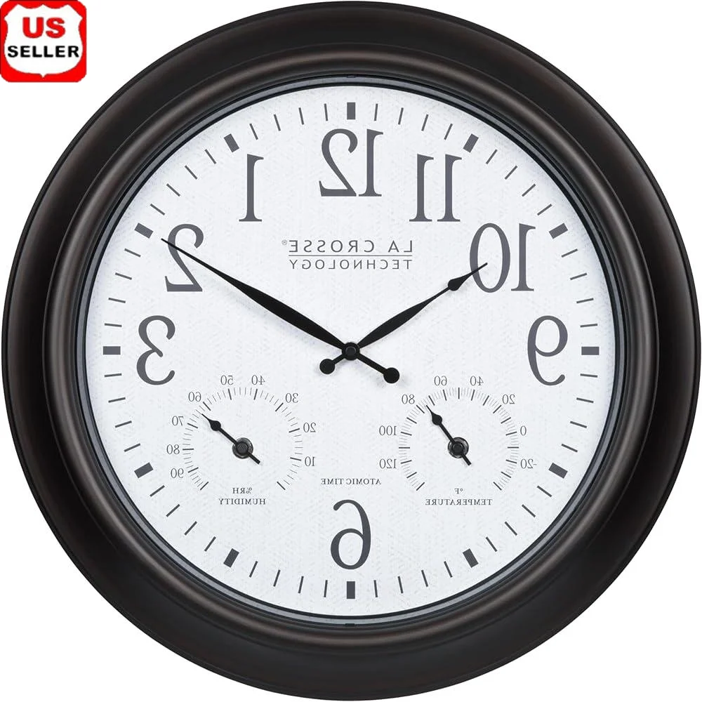 Atomic Analog Wall Clock Indoor Outdoor Durable Weather Resistant Clock with Temperature and Humidity Display Battery Powered
Atomic Analog Wall Clock Indoor Outdoor Durable Weather Resistant Clock with Temperature and Humidity Display Battery Powered