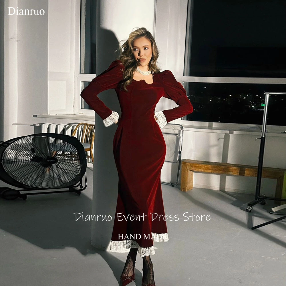 Dianruo Vintage Burgundy Velvet Evening Dress Mermaid Mid Vestidos De Fiesta Lace Appliques Trim Abiti Da Cerimonia Customized
Dianruo Vintage Burgundy Velvet Evening Dress Mermaid Mid Vestidos De Fiesta Lace Appliques Trim Abiti Da Cerimonia Customized