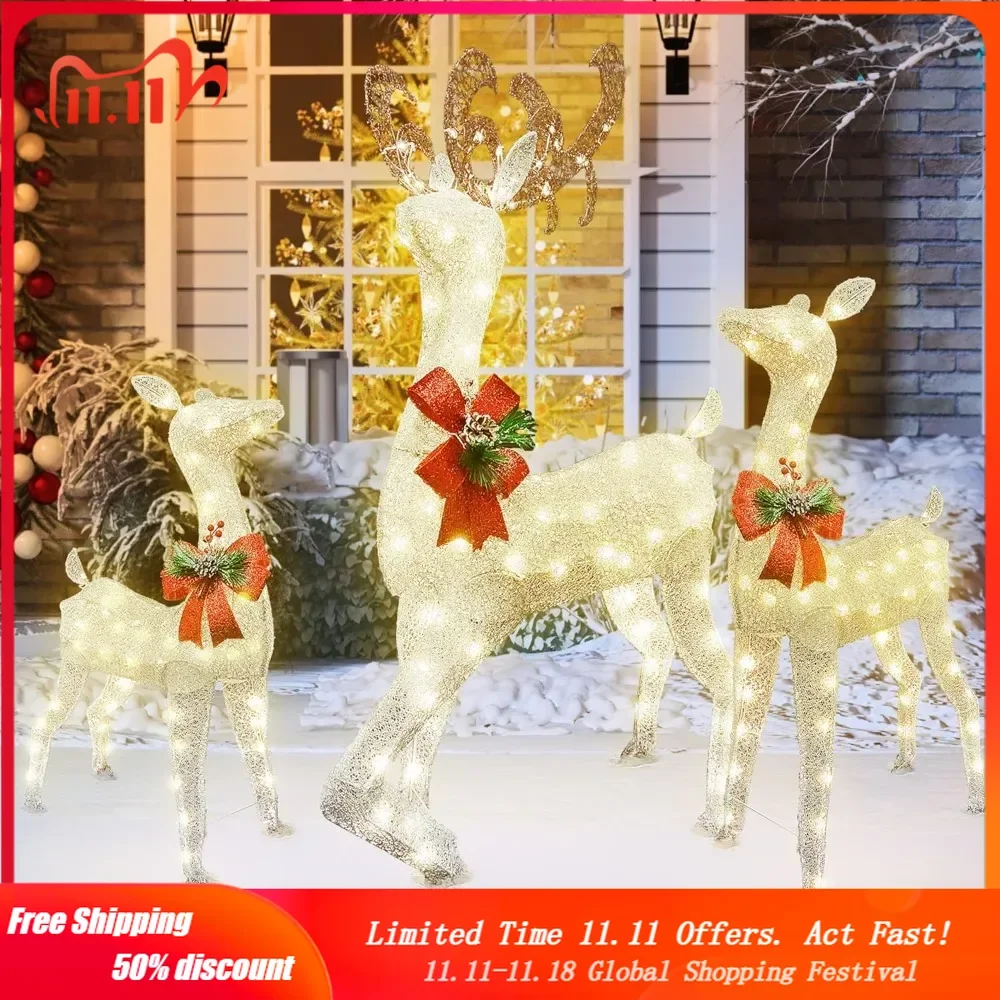 3-Piece Reindeer Christmas Decoration Family Set, Lighted Christmas Reindeer with Bows & 230 Warm White Led Lights
3-Piece Reindeer Christmas Decoration Family Set, Lighted Christmas Reindeer with Bows & 230 Warm White Led Lights
