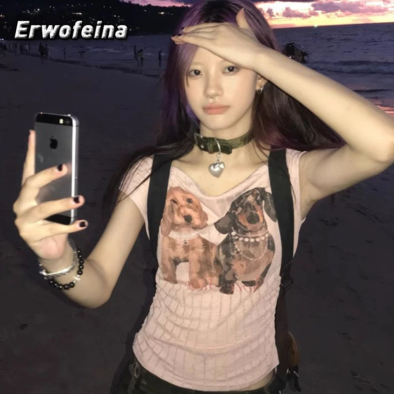 Erwofeina женская футболка с принтом собаки и коротким рукавом, корейская мода, летние топы с открытыми плечами, милая футболка с рисунком, женская футболка 2000-х годов Y2k
Erwofeina женская футболка с принтом собаки и коротким рукавом, корейская мода, летние топы с открытыми плечами, милая футболка с рисунком, женская футболка 2000-х годов Y2k
