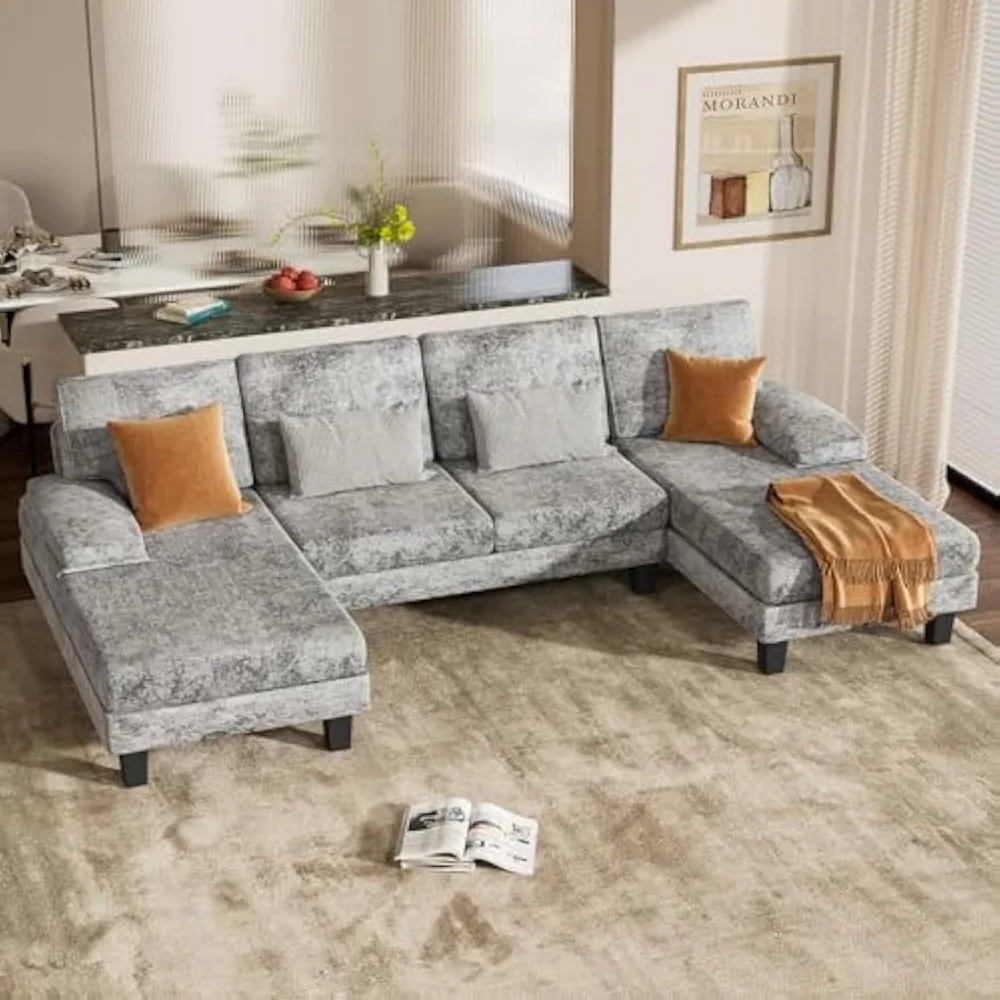 Sectional Couch Living Room Sets Chenille Fabric U-Shaped Sofa with Double Chaises,chenille fabric and solid wood,DarkGraycouch
Sectional Couch Living Room Sets Chenille Fabric U-Shaped Sofa with Double Chaises,chenille fabric and solid wood,DarkGraycouch