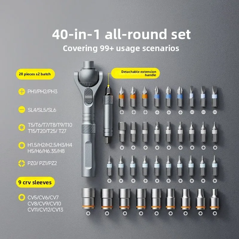 40 in 1 RS2 ratchet screwdriver set, household high hardness multifunctional screwdriver with positive and negative rotation
40 in 1 RS2 ratchet screwdriver set, household high hardness multifunctional screwdriver with positive and negative rotation