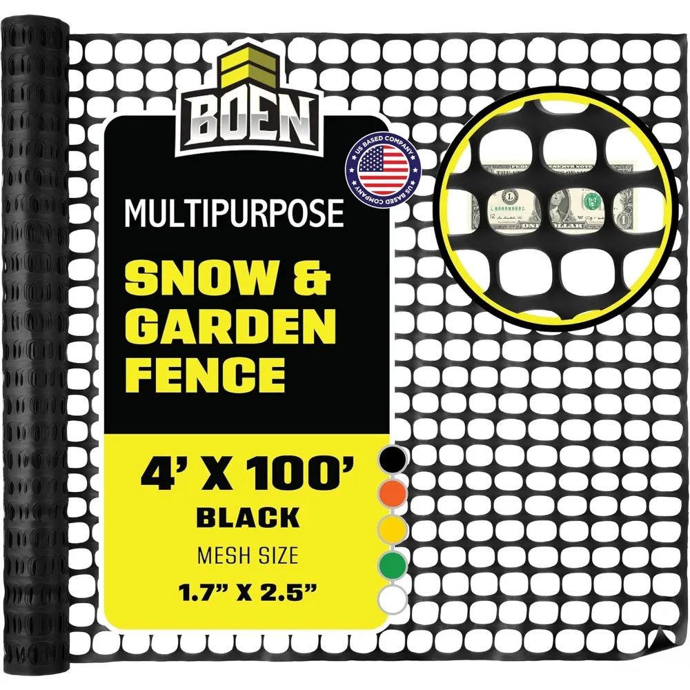 4' x 100' Black Temporary Fencing, Mesh Snow Fence for Safety, Garden, Pool Barrier - Durable PE Material
4' x 100' Black Temporary Fencing, Mesh Snow Fence for Safety, Garden, Pool Barrier - Durable PE Material