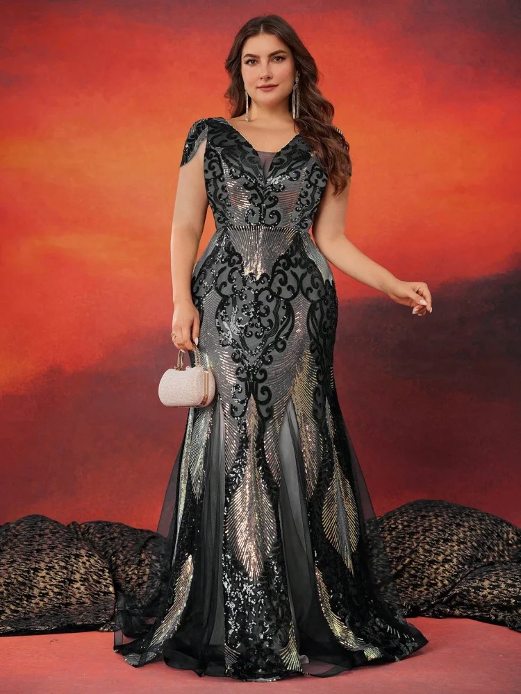 Plus Size Luxurious Cap Sleeves Sequin Formal Evening Dress Women Elegant Mermaid Party Cocktail Gown Special Event
Plus Size Luxurious Cap Sleeves Sequin Formal Evening Dress Women Elegant Mermaid Party Cocktail Gown Special Event