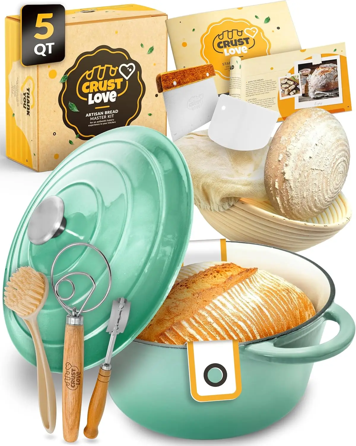 5QT Enameled Cast Iron Bread Baking Dutch Oven with Lid, Proofing Basket, Scoring Tool - Complete Sourdough Kit
5QT Enameled Cast Iron Bread Baking Dutch Oven with Lid, Proofing Basket, Scoring Tool - Complete Sourdough Kit