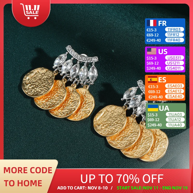 Vintage Crystal Coin Stud Earring Gold Color Round Luxury Jewelry Designer Charms Fashion Trendy Unique Evening Party 2025 New
Vintage Crystal Coin Stud Earring Gold Color Round Luxury Jewelry Designer Charms Fashion Trendy Unique Evening Party 2025 New