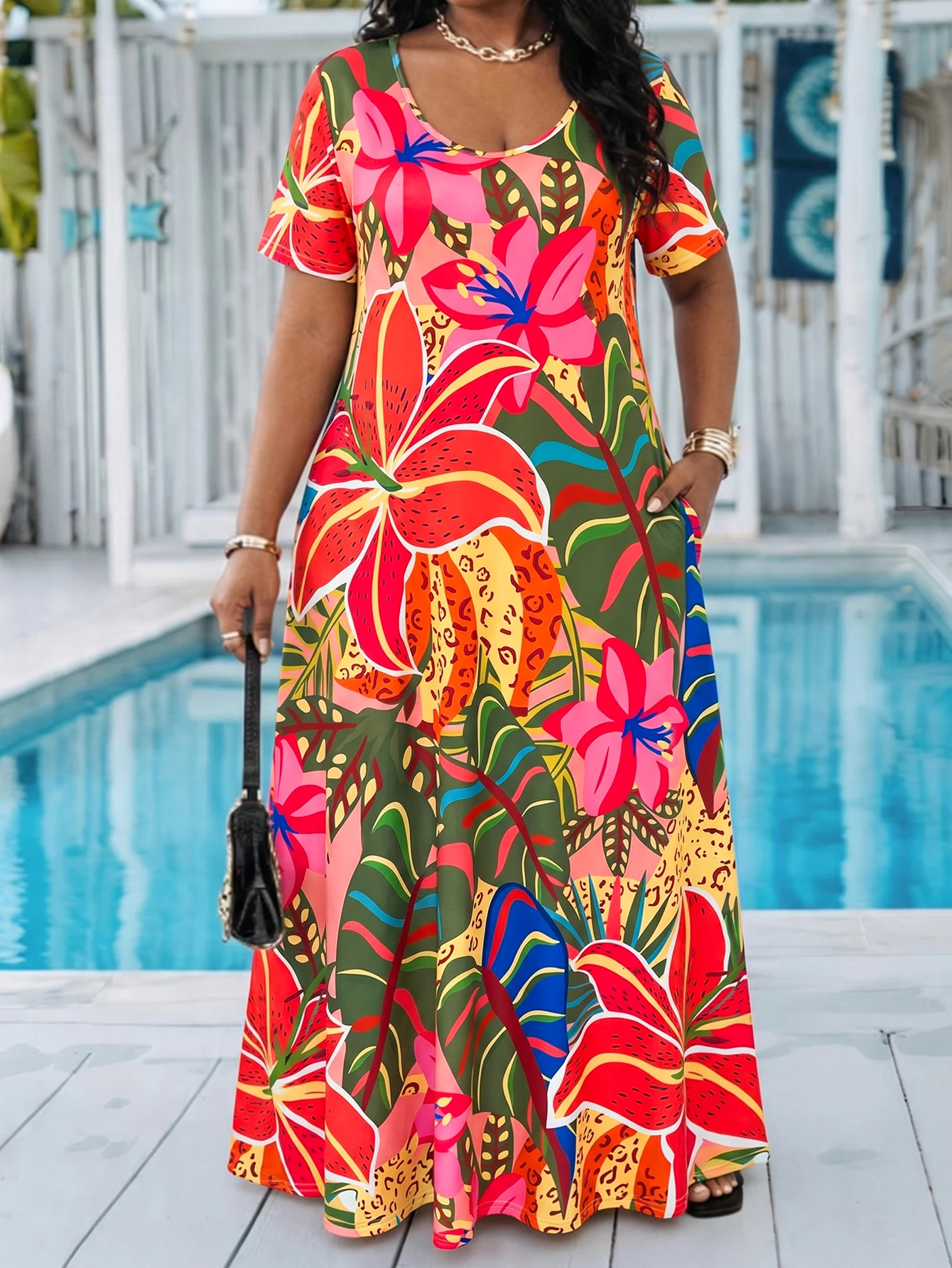 Plus Size Tropical Floral Leopard Print Maxi Dress Summer Casual Round Neck Short Sleeve Loose Long Sundress With Pocket
Plus Size Tropical Floral Leopard Print Maxi Dress Summer Casual Round Neck Short Sleeve Loose Long Sundress With Pocket