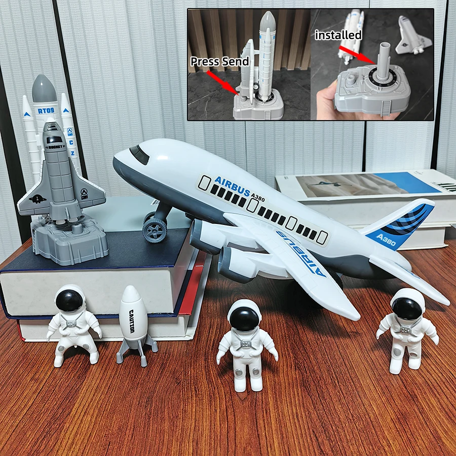 Large white passenger plane, space rocket launcher, astronaut, spacecraft model, figurine, children's boy toy, Christmas gift
Large white passenger plane, space rocket launcher, astronaut, spacecraft model, figurine, children's boy toy, Christmas gift