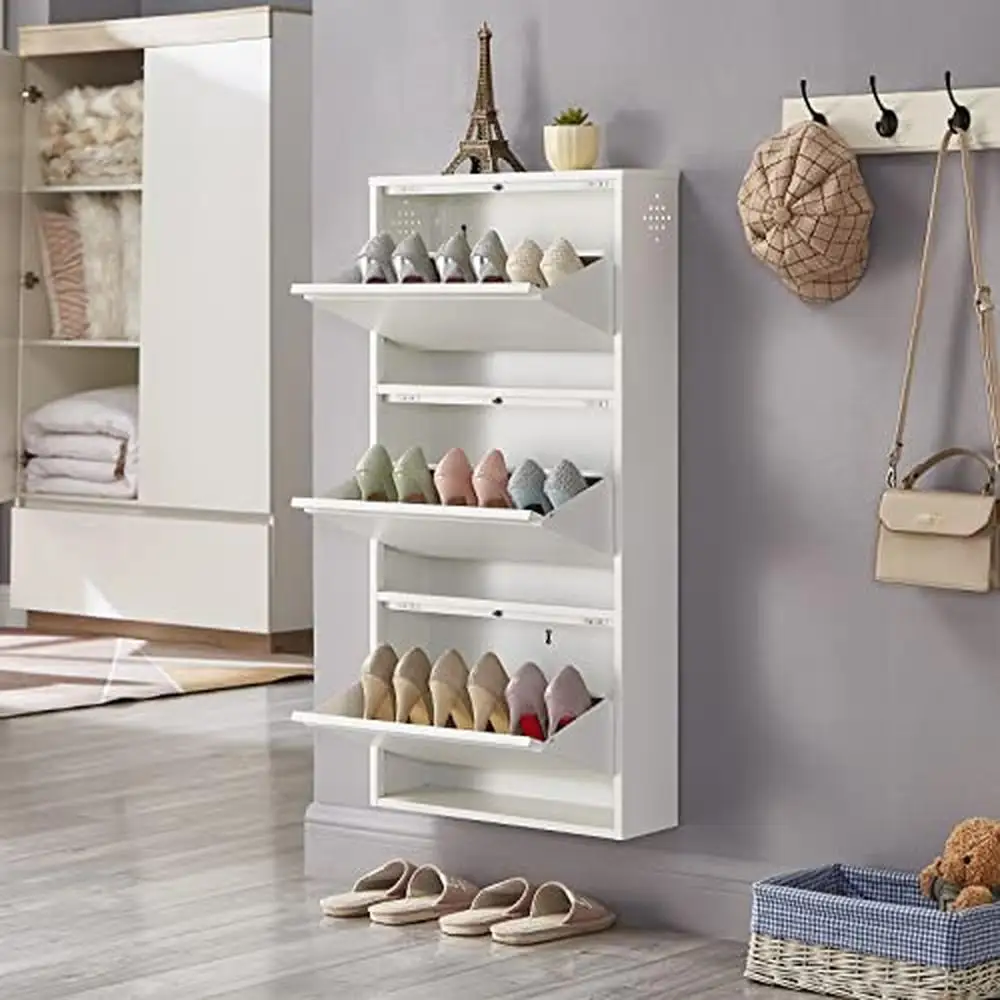 3 Drawer Wall Mounted Metal Shoe Storage Cabinet Entryway Hallway and Corridor Holds 9 Pair Shoes No Assembly Required Modern
3 Drawer Wall Mounted Metal Shoe Storage Cabinet Entryway Hallway and Corridor Holds 9 Pair Shoes No Assembly Required Modern