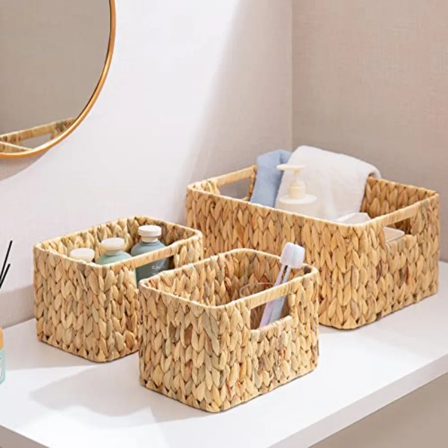 Wicker Storage Basket, 3 Pack Hand-Knitted Wicker Baskets, Water Hyacinth Storage Baskets with Built-in Handles
Wicker Storage Basket, 3 Pack Hand-Knitted Wicker Baskets, Water Hyacinth Storage Baskets with Built-in Handles